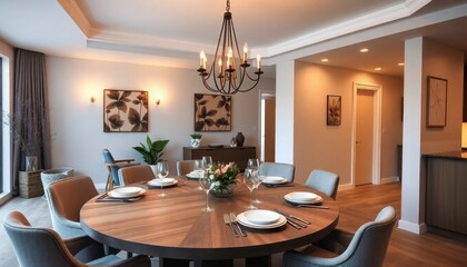 Fototapeta premium Elegant Dining Atmosphere: A Cozy Setup in Contemporary Design