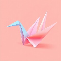 Origami crane flat design side view paper art cartoon drawing pastel colors