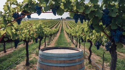 Vineyard Oasis: Wooden Barrel as Tourist Attraction Amidst Lush Vines