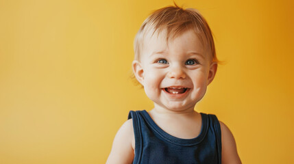 Smiling young boy enjoying a playful moment in a studio setting