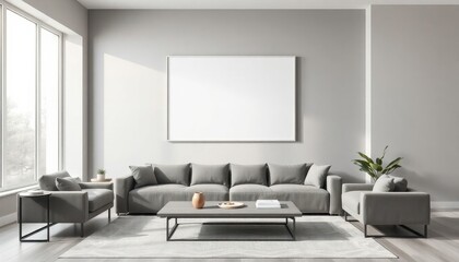 Sunlit Elegance: A spacious, serene living room bathed in natural light, featuring modern furnishings and a seamless blend of neutral tones, creating a tranquil and inviting atmosphere.