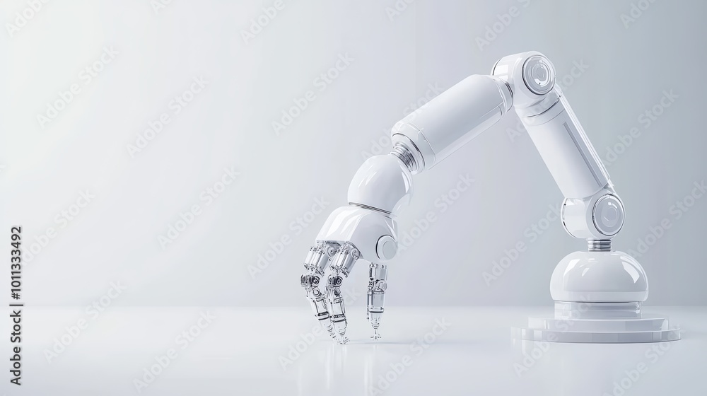 Poster robotic arm isolated on white background, showcasing advanced technology in automation and precision