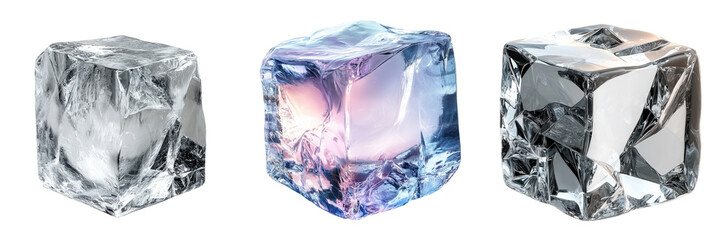 Obraz premium Beautiful ice cubes with crystal clear texture, ideal for food and drink photography, adding refreshing elegance to beverages. on transparent cutout, PNG file