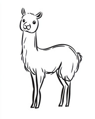 Fototapeta premium Minimalistic black ink drawing of a charming alpaca. Expressive stick figure illustration capturing the essence of this adorable, fluffy animal.