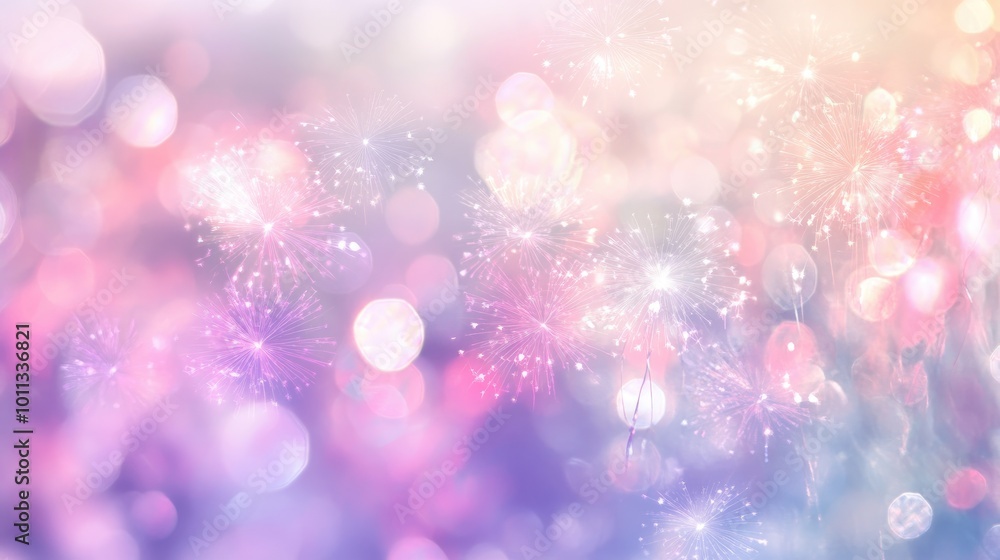 Aufkleber Pastel fireworks with bokeh effect creating an abstract background suitable for holiday themes and featuring ample copy space
