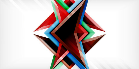 Fototapeta premium Arrows with 3d effect abstract background. Triangles on light grey backdrop