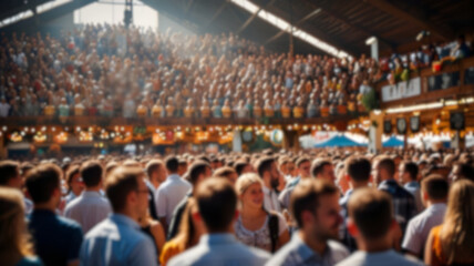 Naklejka premium Blur image of a large crowd of people at the Oktoberfest for background usage.