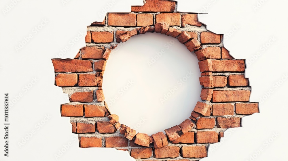 Aufkleber break in a brick wall with a circular opening isolated on a plain background