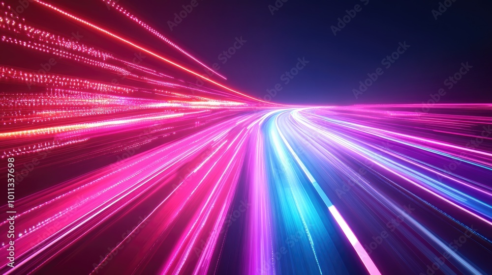 Poster Dynamic technology backdrop featuring an abstract light design illustrating swift motion along a roadway