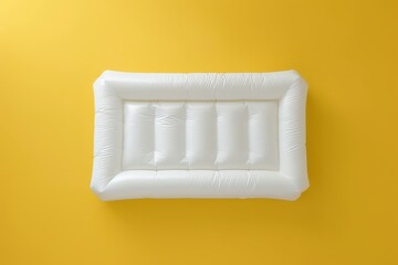 Inflatable white mattress on bright yellow background in a minimalist setting