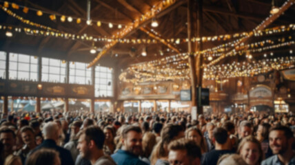 Blur image of a large crowd of people at the Oktoberfest  for background usage.