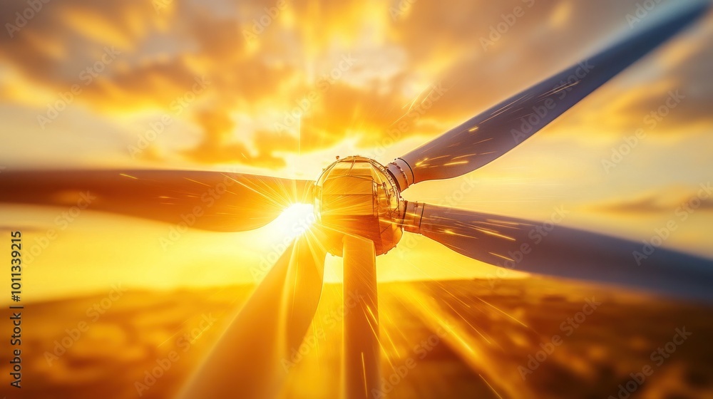 Poster close-up of a helicopter propeller with the sun setting in the background, giving a sense of motion 