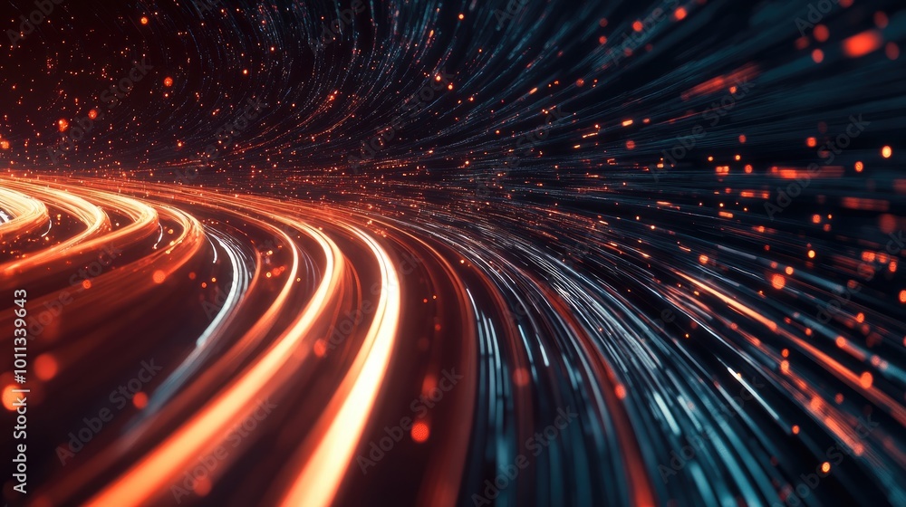 Poster Dynamic technology backdrop featuring an abstract light design illustrating swift motion along a roadway