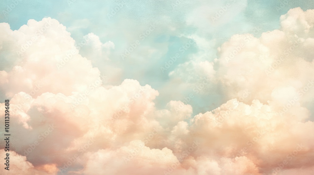 Aufkleber Soft clouds in pastel hues with a grunge texture creating a dreamy and abstract nature background