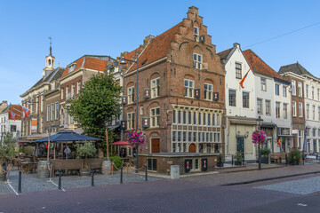 Fototapeta premium Old historic late gothic building in the center of Zaltbommel the Netherlands The Coat of Arms of Gelderland or in dutch 