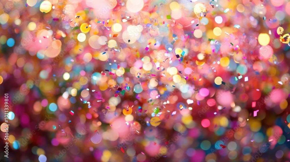 Poster Soft focus colorful confetti cascading in the background