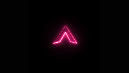 Abstract glowing neon up arrow illustration on black background. Neon up arrow icon. 3d rendering on black background