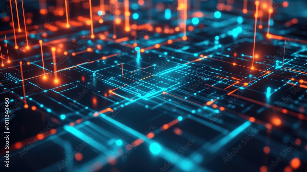 Poster Stylish and contemporary depiction of a digital grid highlighting the fusion of technology design and abstract elements