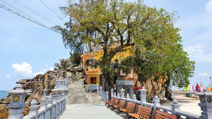 Kien Giang, Vietnam - April 16, 2021 : View Of Dinh Cau Rock (Also Called Cau Temple) In Phu Quoc...