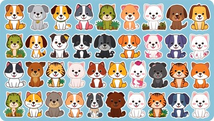 Fototapeta premium cartoon pets stickers on a single sheet