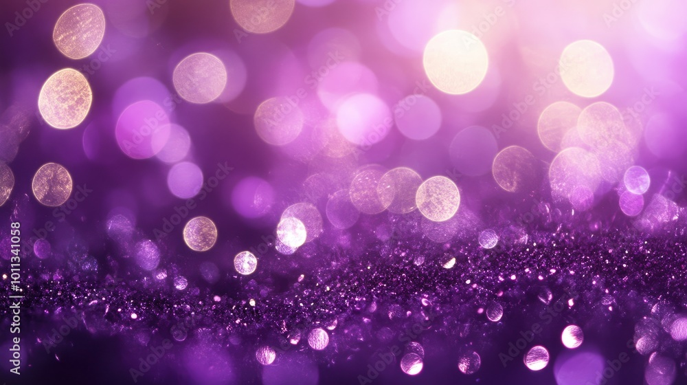 Poster purple blurred background featuring a sparkling bokeh effect ideal for festive and celebratory theme