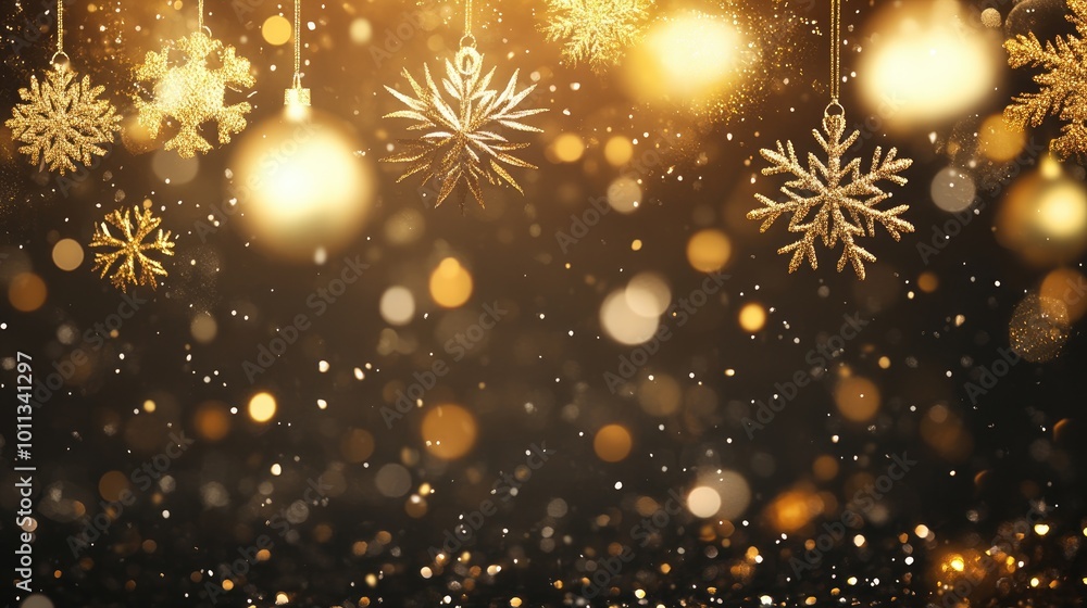 Poster new year celebration background featuring a panoramic view of golden fireworks sparkling light effec