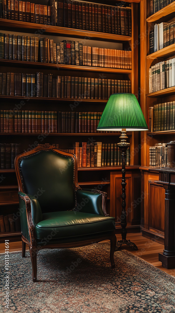 Sticker Classic Lawyer's Office with Rich Wood Furniture and Book-filled Shelves