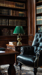 Classic Lawyer's Office with Rich Wood Furniture and Book-filled Shelves