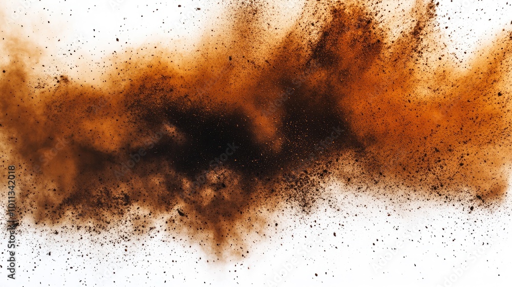 Aufkleber A vibrant explosion of brown dust forms striking patterns on a white backdrop ideal for a range of creative endeavors
