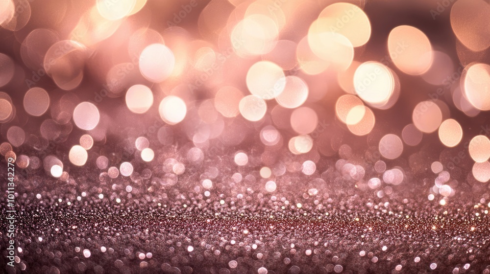 Poster Rose gold glittering bokeh lights create an abstract background suitable for festive occasions