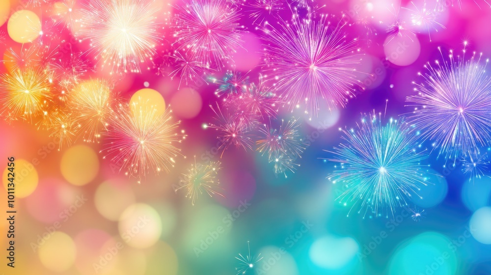 Poster vibrant fireworks against a soft backdrop creating a festive atmosphere for a cheerful celebration