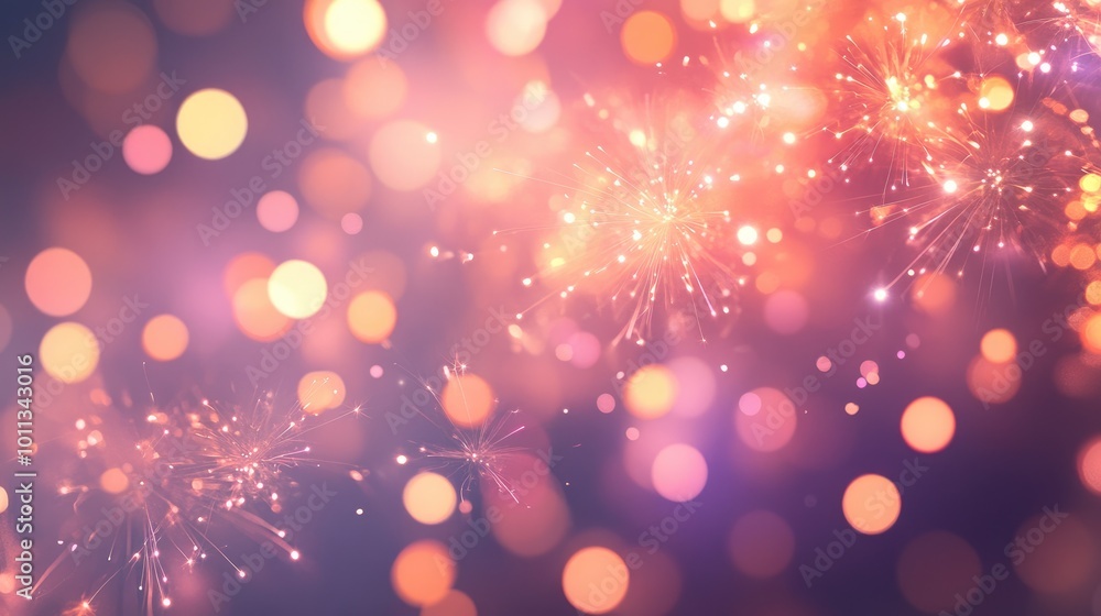 Aufkleber Pastel fireworks with bokeh effect creating an abstract background suitable for holiday themes and featuring ample copy space