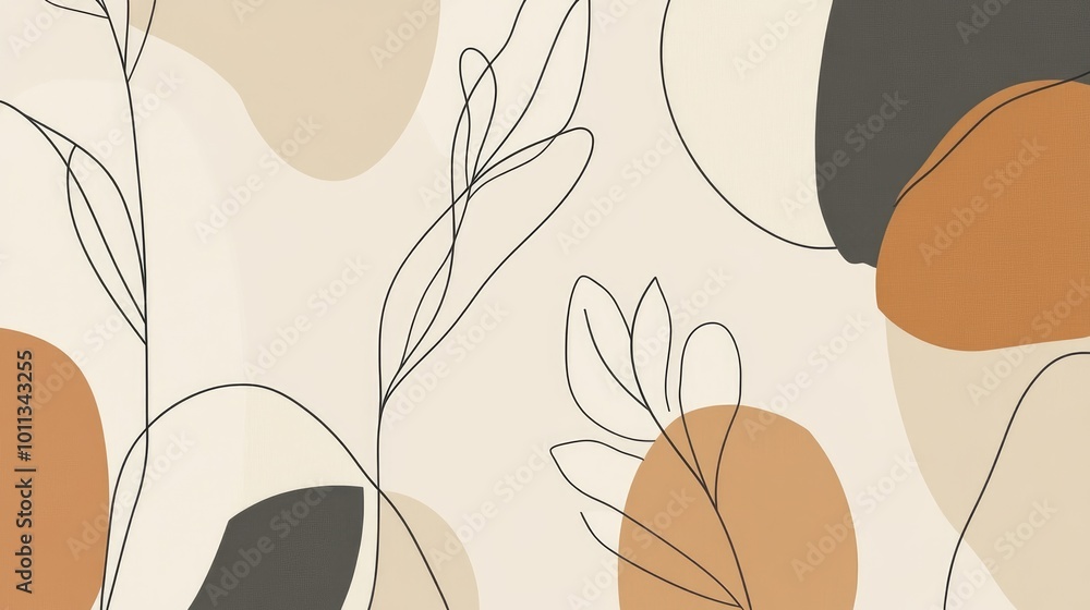 Poster elegant minimalist line art featuring abstract shapes in neutral tones perfect for contemporary and 