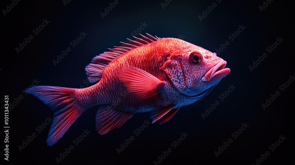 Poster A highly detailed red snapper fish displayed against a dark backdrop highlighting its vibrant color and intricate texture
