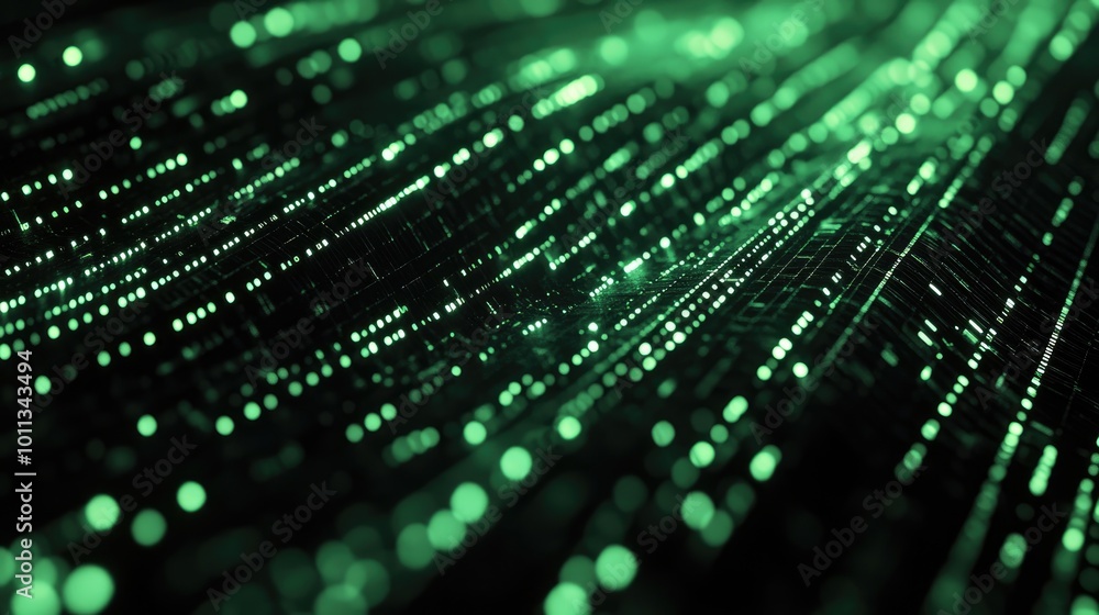 Aufkleber Abstract texture showcasing a vast data background symbolizing the dynamic nature and framework of advanced technology in green and black tones