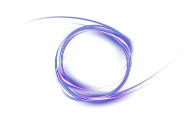 Magical fantasy portal. Round light frame, with fine dust particles, futuristic teleporter. Blue and purple neon lights illuminate night scene with sparkles. Lighting effect. Blue and purple round hol