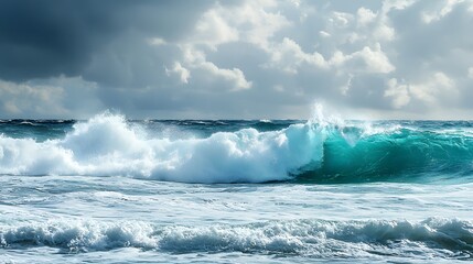 Obraz premium Photo of a turquoise sea with crashing waves, symbolizing the vastness and depth of oceanic power