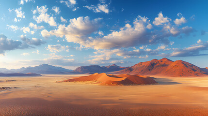 Naklejka premium An aerial view of the Sahara desert at sunset. A panorama of desert landscape.