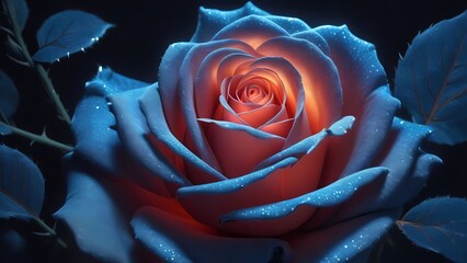 red rose on blue