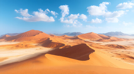 Naklejka premium An aerial view of the Sahara desert at sunset. A panorama of desert landscape.