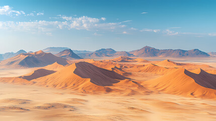 Naklejka premium An aerial view of the Sahara desert at sunset. A panorama of desert landscape.