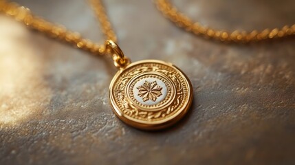 Fototapeta premium A close-up of a gold necklace with a religious symbol pendant, emphasizing its significance and the connection between faith and personal expression