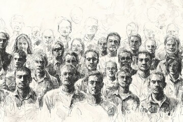 Pencil sketch drawing art style of a Socially diverse community crowd. The concept of multiculturalism symbolizing the unity within diverse societies. Ai generative