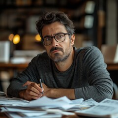 Business Owner at Desk Looking Confused About Government Regulations