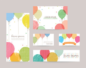hand drawn balloon illustration cards for invitation, birthday	