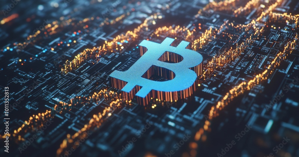 Poster graph indicators and digital statistics on a bitcoin glowing hologram hud