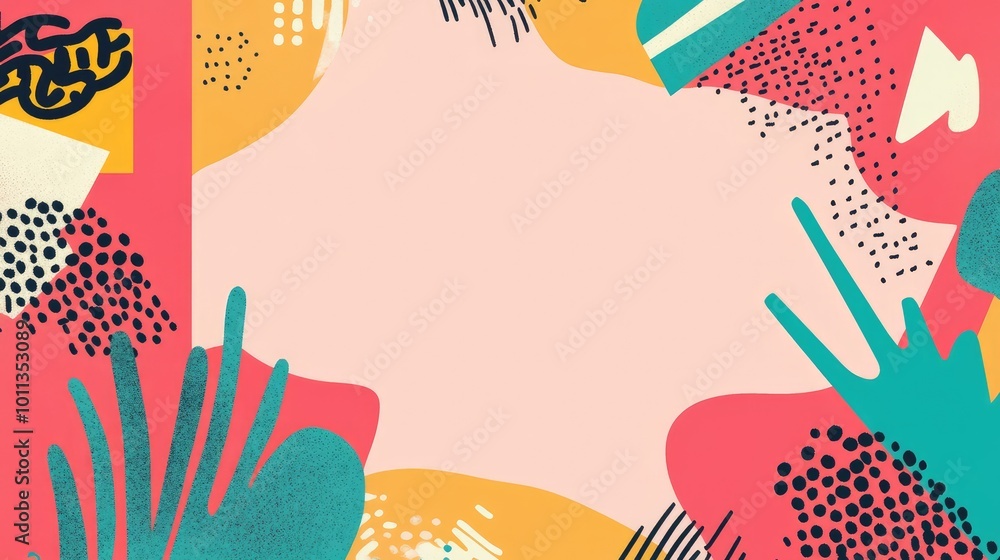 Fototapete classic 90s style letter paper with bold colors, abstract shapes, and a clean space for text or note