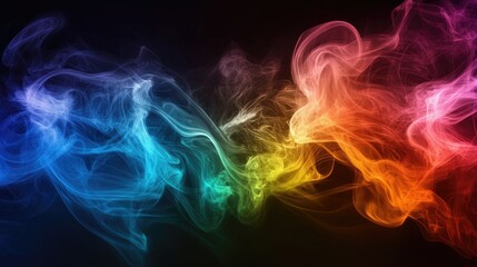 Obraz premium Multicolored rainbow smoke swirls through a thick, dark black haze, creating a vivid and surreal design with bold color contrasts.