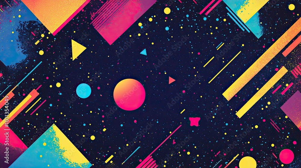 Fototapete nostalgic 90s background with a mix of geometric shapes, neon splashes, and retro vibes, offering lo