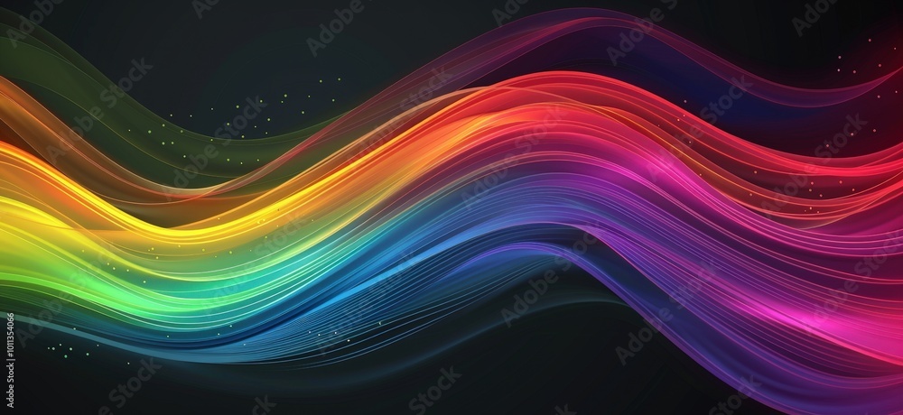 Canvas Prints Abstract Rainbow Waves on Black Background